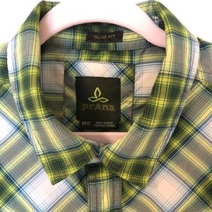 Prana tortoise shell snap button down